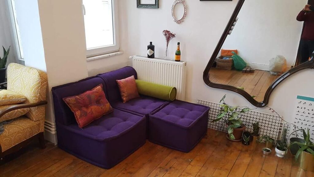 L Shaped Purple Sofa