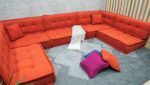 U Shaped Floor Sofa Orange, Extra Large Settee Cushions - Image 7