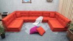 U Shaped Floor Sofa Orange, Extra Large Settee Cushions - Image 5