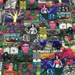 Black and White Patchwork Frida Patterned Fabric