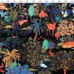 Black Background Forest Pattern Fabric