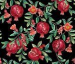 Black Background Pomegranate Patterned Sofa and Curtain Fabric