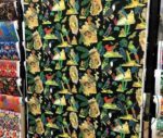 Black Fabric with Forest Birds and Parrot Pattern - Image 4