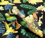 Black Fabric with Forest Birds and Parrot Pattern - Image 6