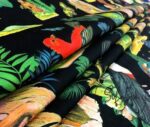 Black Fabric with Forest Birds and Parrot Pattern - Image 8