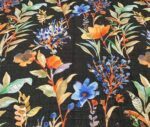 Black Linen Blue Floral Pattern Fabric - Image 3
