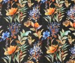 Black Linen Blue Floral Pattern Fabric