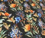 Black Linen Blue Floral Pattern Fabric - Image 4