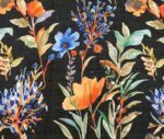 Black Linen Blue Floral Pattern Fabric - Image 5