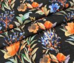 Black Linen Blue Floral Pattern Fabric - Image 9