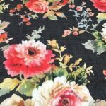 Black Linen Roses Patterned Fabric