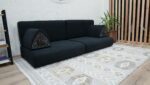 Black Linen Low Bottom Sofa, Black Linen Floor Couch - Image 4