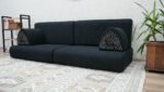 Black Linen Low Bottom Sofa, Black Linen Floor Couch - Image 5