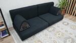 Black Linen Low Bottom Sofa, Black Linen Floor Couch - Image 6