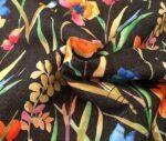 Black Linen Watercolor Flowers Patterned Fabric - Image 3