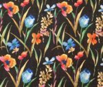 Black Linen Watercolor Flowers Patterned Fabric