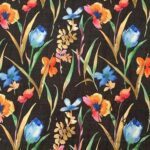 Black Linen Watercolor Flowers Patterned Fabric