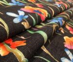 Black Linen Watercolor Flowers Patterned Fabric - Image 4