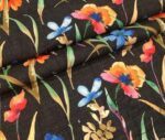 Black Linen Watercolor Flowers Patterned Fabric - Image 5