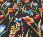 Black Linen Watercolor Flowers Patterned Fabric - Image 6