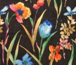 Black Linen Watercolor Flowers Patterned Fabric - Image 8