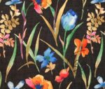 Black Linen Watercolor Flowers Patterned Fabric - Image 9
