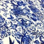 Bleu Blanc Tile Patterned Fabric
