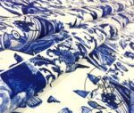 Bleu Blanc Tile Patterned Fabric - Image 4