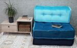 Extra Thick Floor Cushion in Blue Velvet Fabric - Image 6