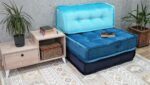 Extra Thick Floor Cushion in Blue Velvet Fabric - Image 5