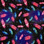 Blue Pink Feather Patterned Fabric