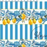Blue Striped Lemon Patterned Sofa and Curtain Fabric