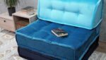 Extra Thick Floor Cushion in Blue Velvet Fabric - Image 3