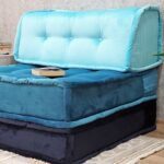 Extra Thick Floor Cushion in Blue Velvet Fabric