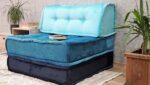 Extra Thick Floor Cushion in Blue Velvet Fabric