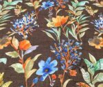 Brown Linen Blue Floral Pattern Fabric - Image 3