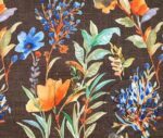 Brown Linen Blue Floral Pattern Fabric