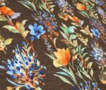 Brown Linen Blue Floral Pattern Fabric - Image 4