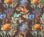 Brown Linen Blue Floral Pattern Fabric - Image 6
