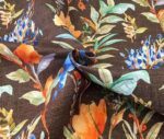 Brown Linen Blue Floral Pattern Fabric - Image 7