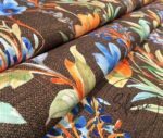 Brown Linen Blue Floral Pattern Fabric - Image 8