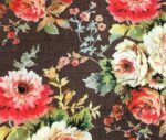 Brown Linen Roses Patterned Fabric