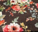 Brown Linen Roses Patterned Fabric - Image 4