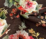 Brown Linen Roses Patterned Fabric - Image 6