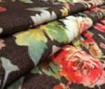 Brown Linen Roses Patterned Fabric - Image 7