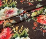 Brown Linen Roses Patterned Fabric - Image 8