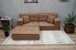 Camel Color Floor Sofa Set With Ottoman Pouf - Image 6