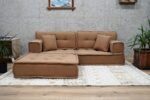 Camel Color Floor Sofa Set With Ottoman Pouf