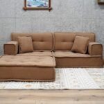Camel Color Floor Sofa Set With Ottoman Pouf