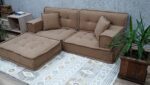 Camel Color Floor Sofa Set With Ottoman Pouf - Image 4